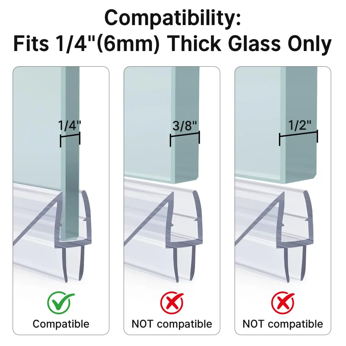 AmazerBath Shower Door Bottom Seal Strip 15.75" (39.37cm) 3-Pack | Stops Shower Leaks - view 3