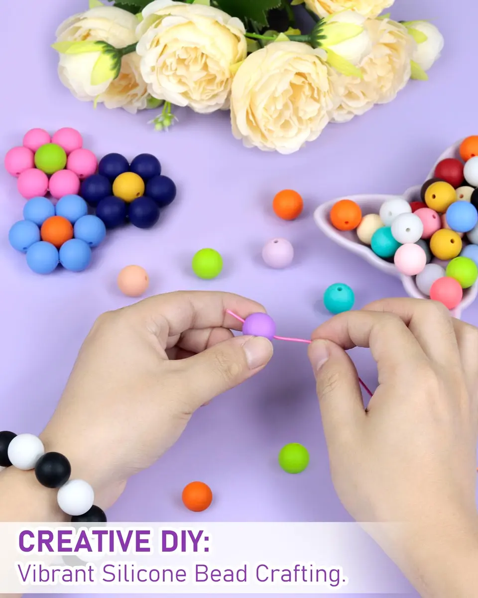 FIVEIZERO 150PCS 30 Colors 15mm Round Silicone Beads | Versatile DIY Craft Beads - view 5
