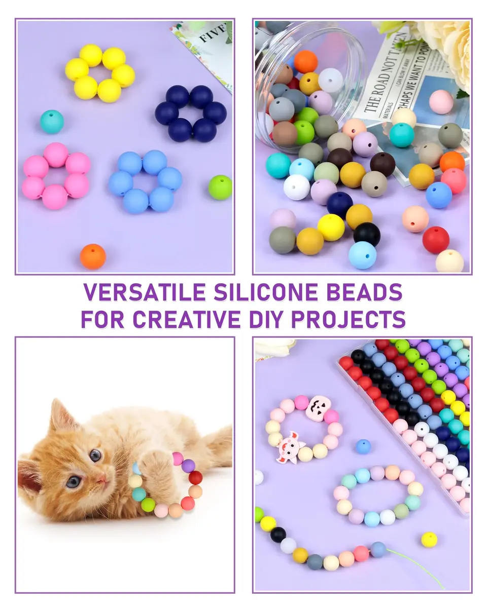 FIVEIZERO 150PCS 30 Colors 15mm Round Silicone Beads | Versatile DIY Craft Beads - view 6