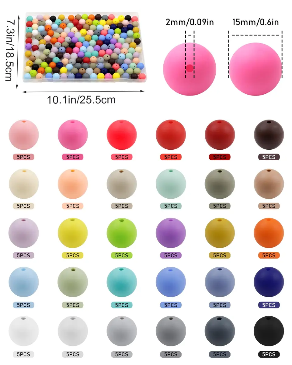 FIVEIZERO 150PCS 30 Colors 15mm Round Silicone Beads | Versatile DIY Craft Beads - view 2