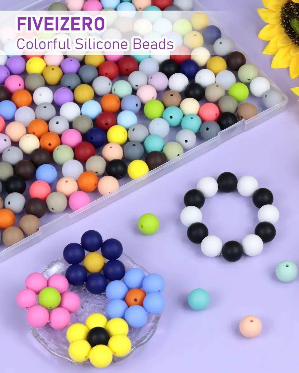 FIVEIZERO 150PCS 30 Colors 15mm Round Silicone Beads | Versatile DIY Craft Beads - view 4