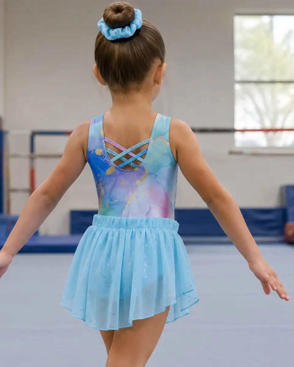 Idgreatim Girls Gymnastics Leotards 3-Piece Outfit Aqua Marble 6-7 Years | Complete Set for Dance & Play - view 3
