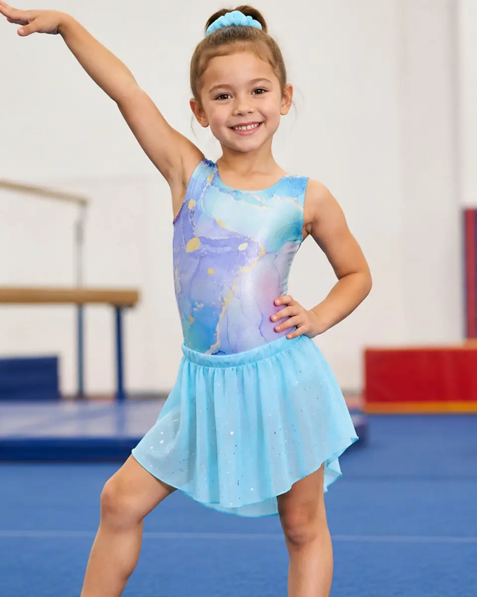 Idgreatim Girls Gymnastics Leotards 3-Piece Outfit Aqua Marble 6-7 Years | Complete Set for Dance & Play - view 4