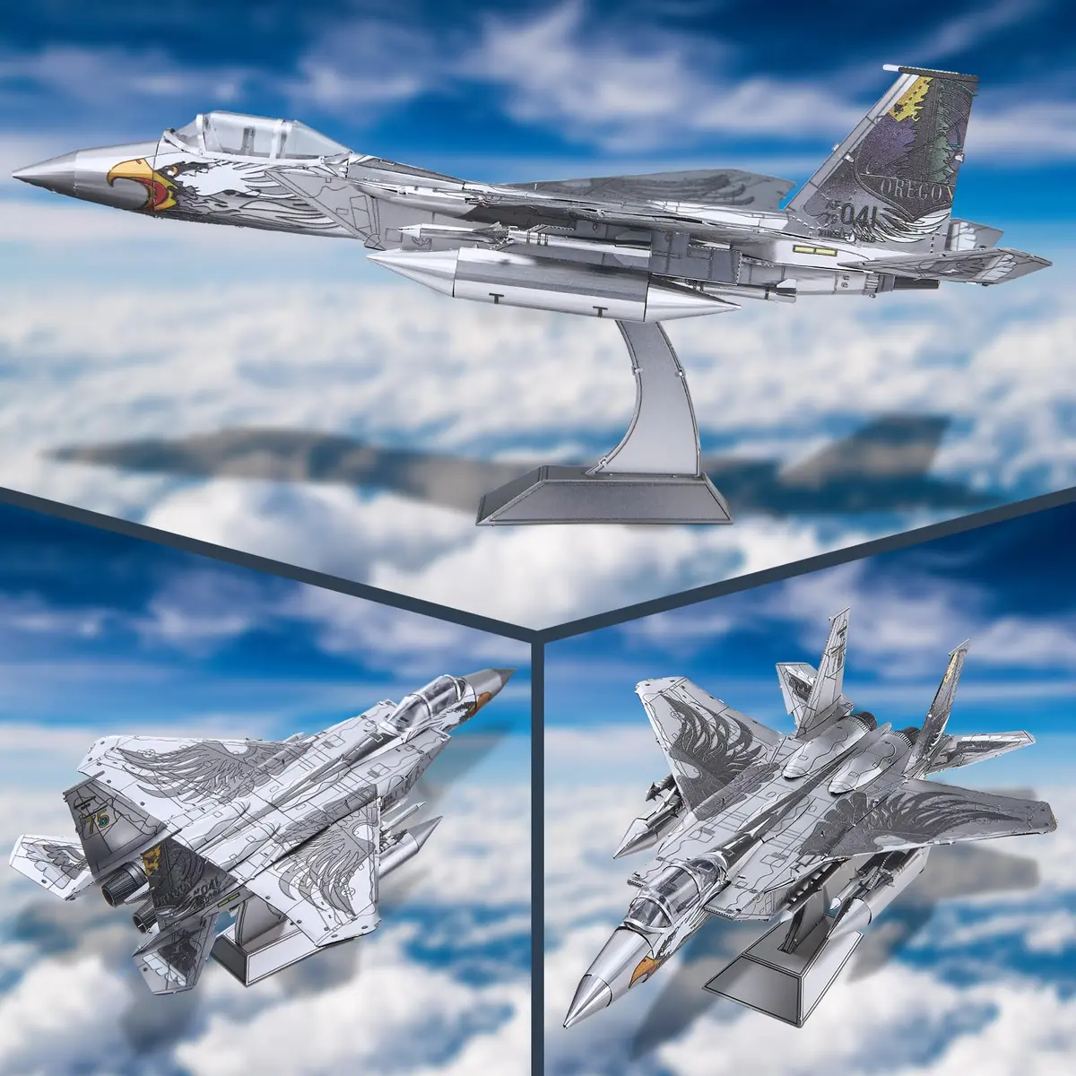 Piececool American F-15 Fighter Metal Airplane Model Kit | 84 Pieces, Stainless Steel - view 4