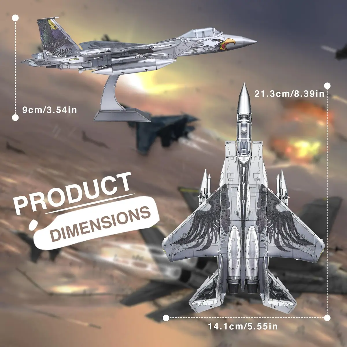 Piececool American F-15 Fighter Metal Airplane Model Kit | 84 Pieces, Stainless Steel - view 5
