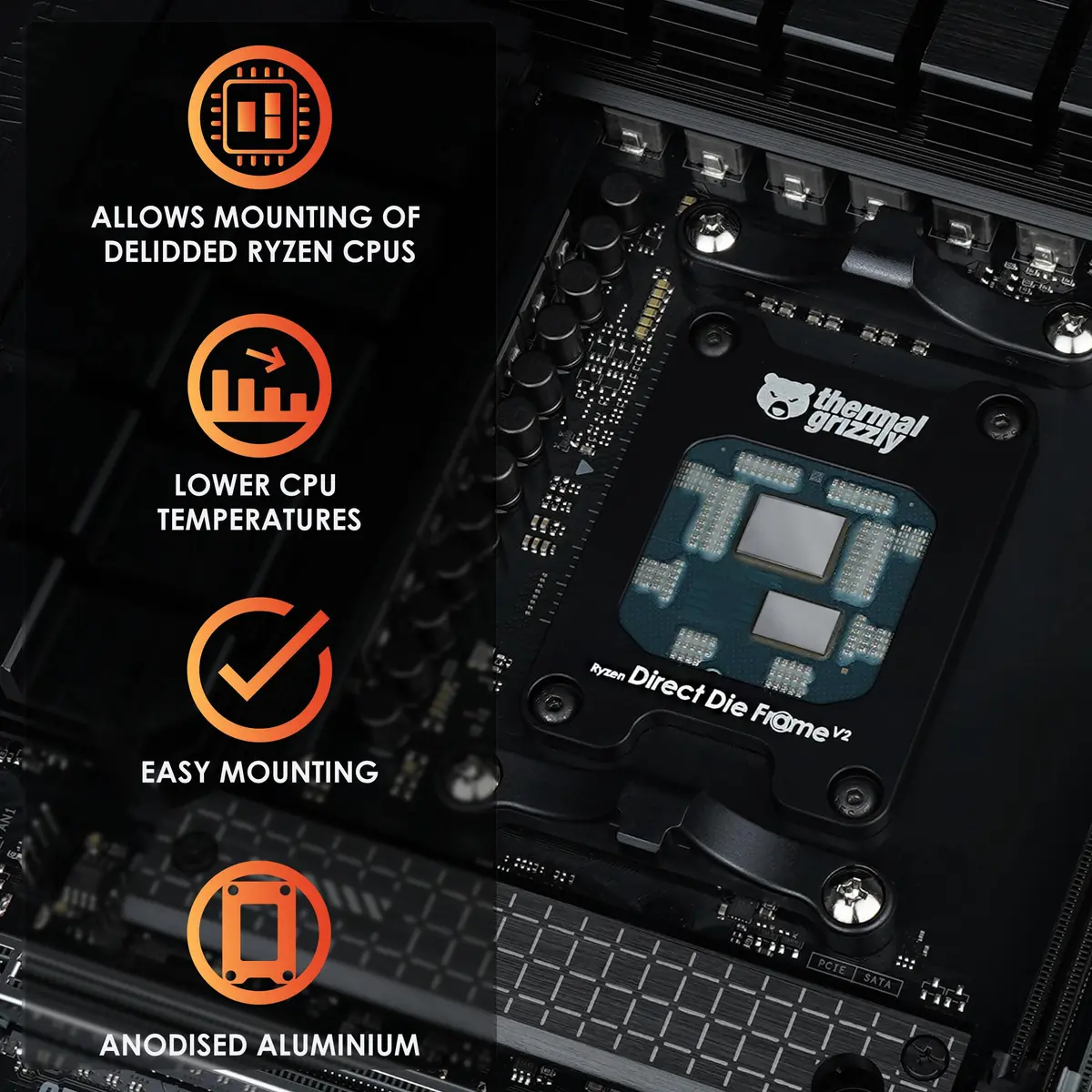 Thermal Grizzly Direct Die Frame Ryzen 7000 V2 Black | For AMD Ryzen 7000 Processors Without IHS - view 2