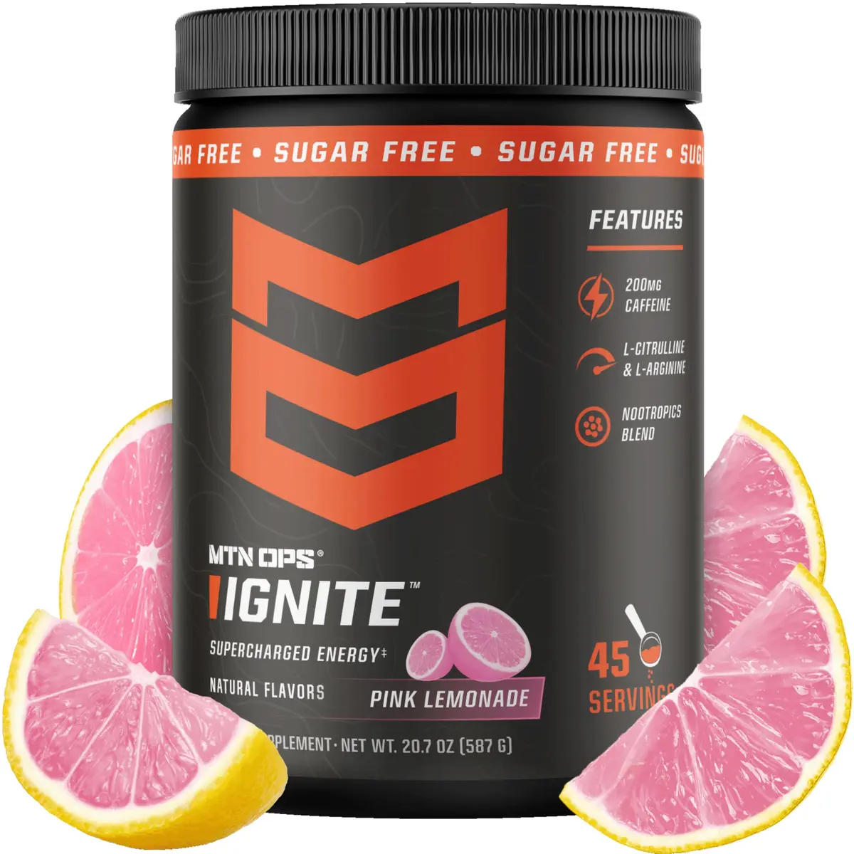 MTN OPS Ignite Energy Powder, Pink Lemonade | Sugar-Free, 45 Servings, Gluten-Free, Caffeine & Nootropic Support - main product image