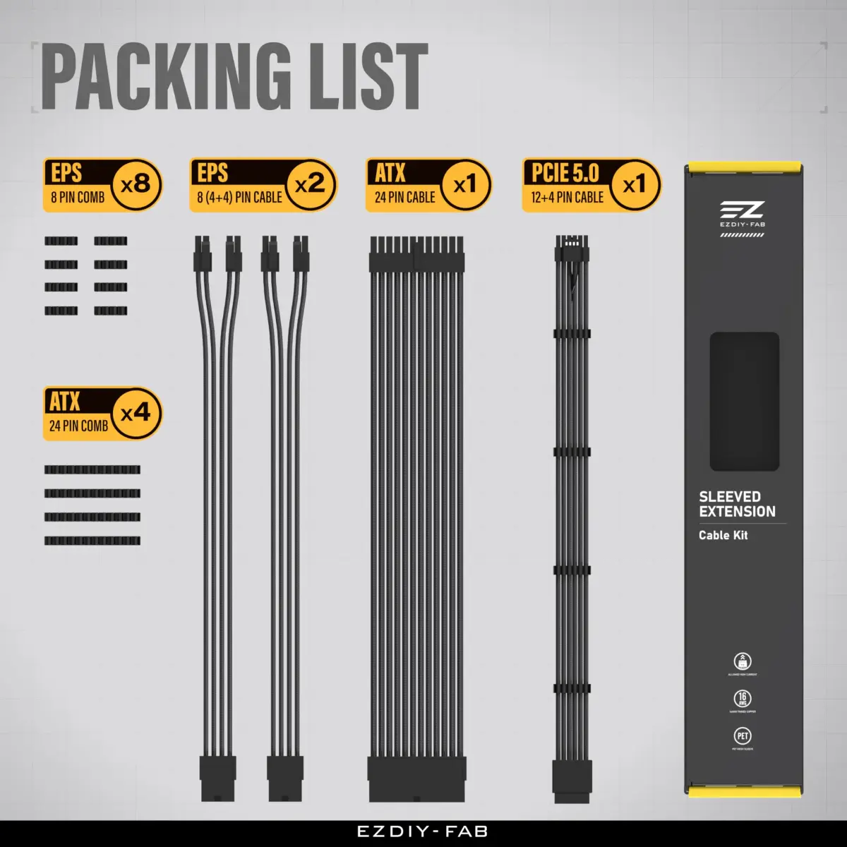 EZDIY-FAB 12VHPWR PSU Extension Kit 300mm (12.0 in) | Black Sleeved Cables for RTX 40/50 Series GPUs - view 7