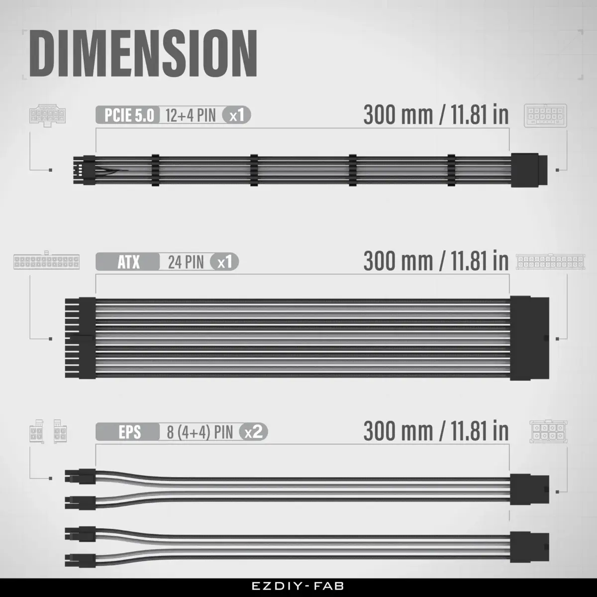 EZDIY-FAB 12VHPWR PSU Extension Cable Kit 300mm (12cm) | Black Grey - view 2