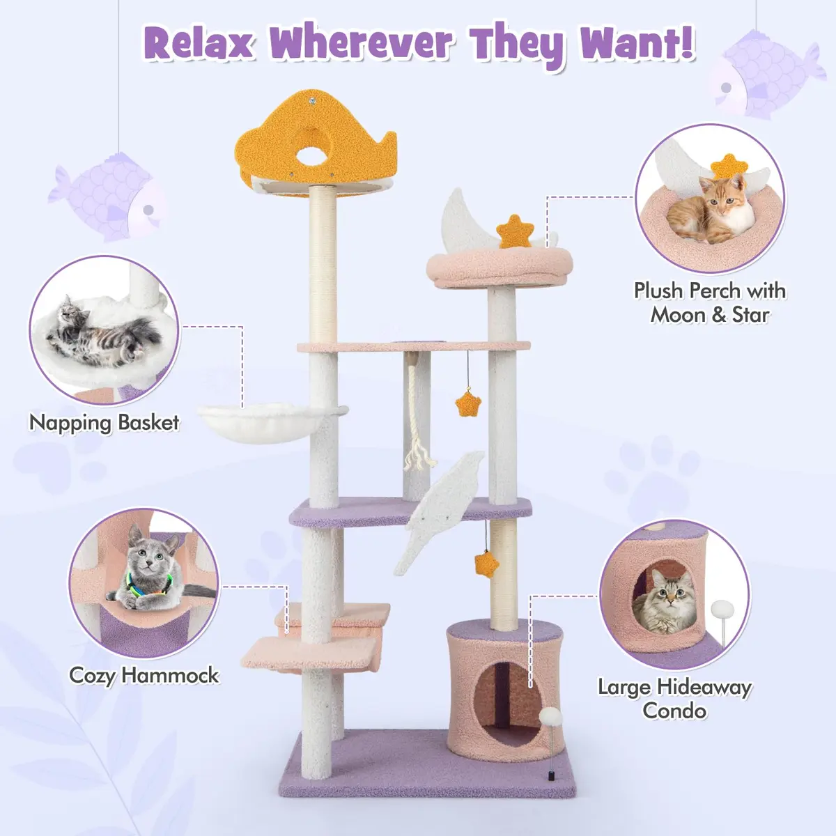 PETSITE Cat Tree Tower 66 Inch | Multi-Level Modern Cat Furniture with Sisal Posts & Playful Design - view 5