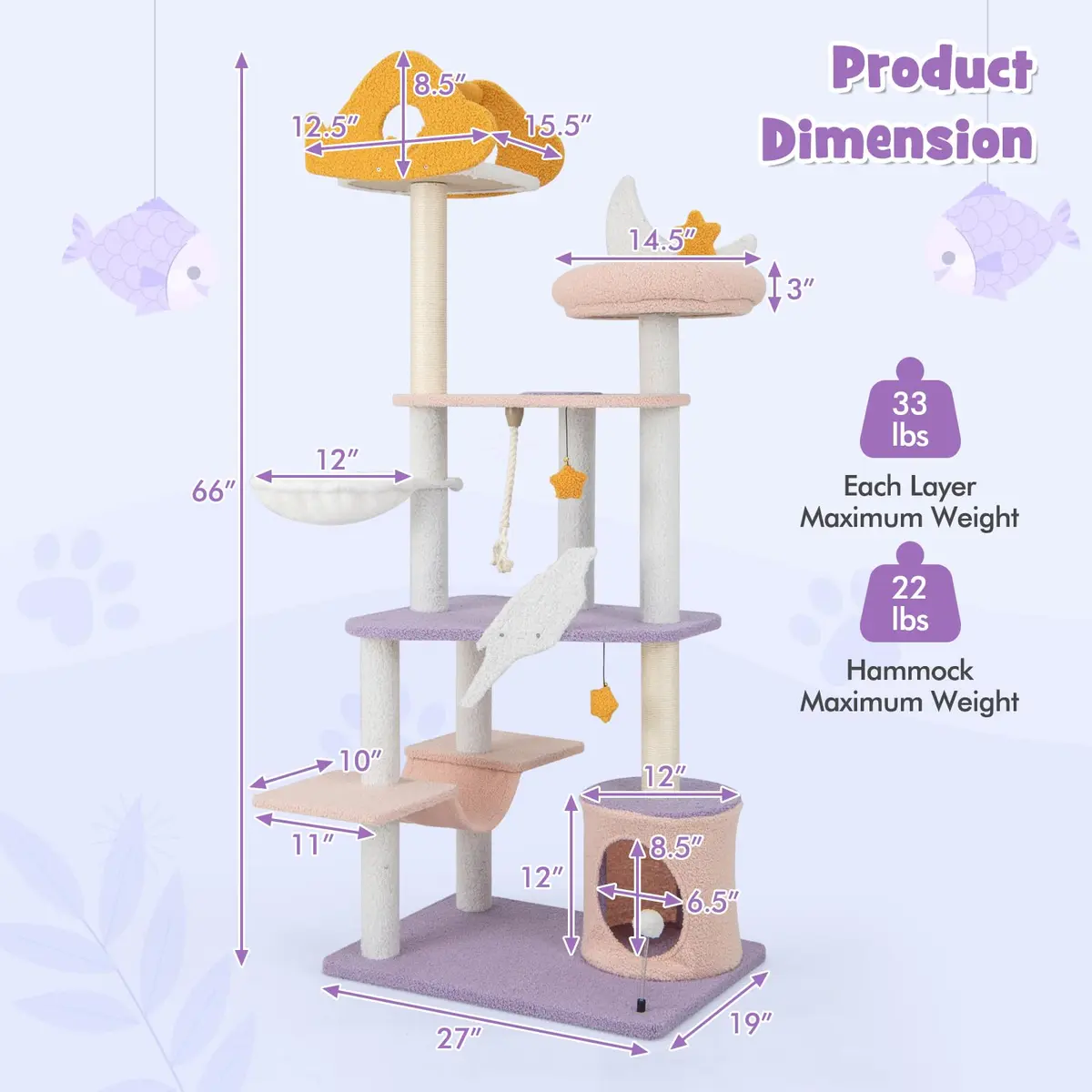 PETSITE Cat Tree Tower 66 Inch | Multi-Level Modern Cat Furniture with Sisal Posts & Playful Design - view 2