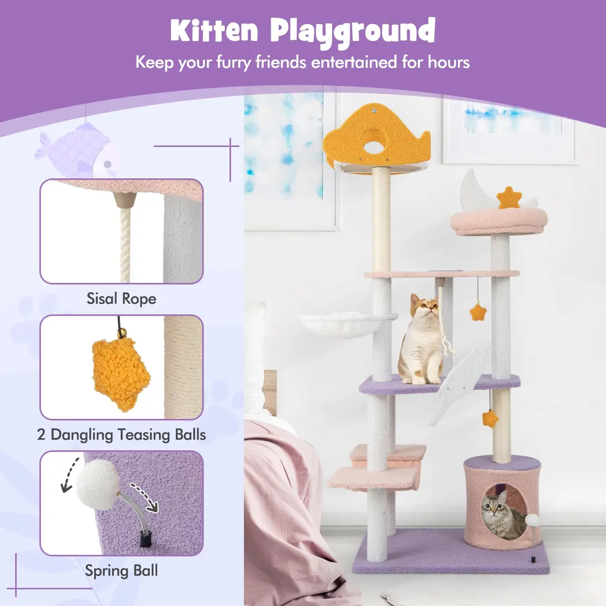 PETSITE Cat Tree Tower 66 Inch | Multi-Level Modern Cat Furniture with Sisal Posts & Playful Design - view 4
