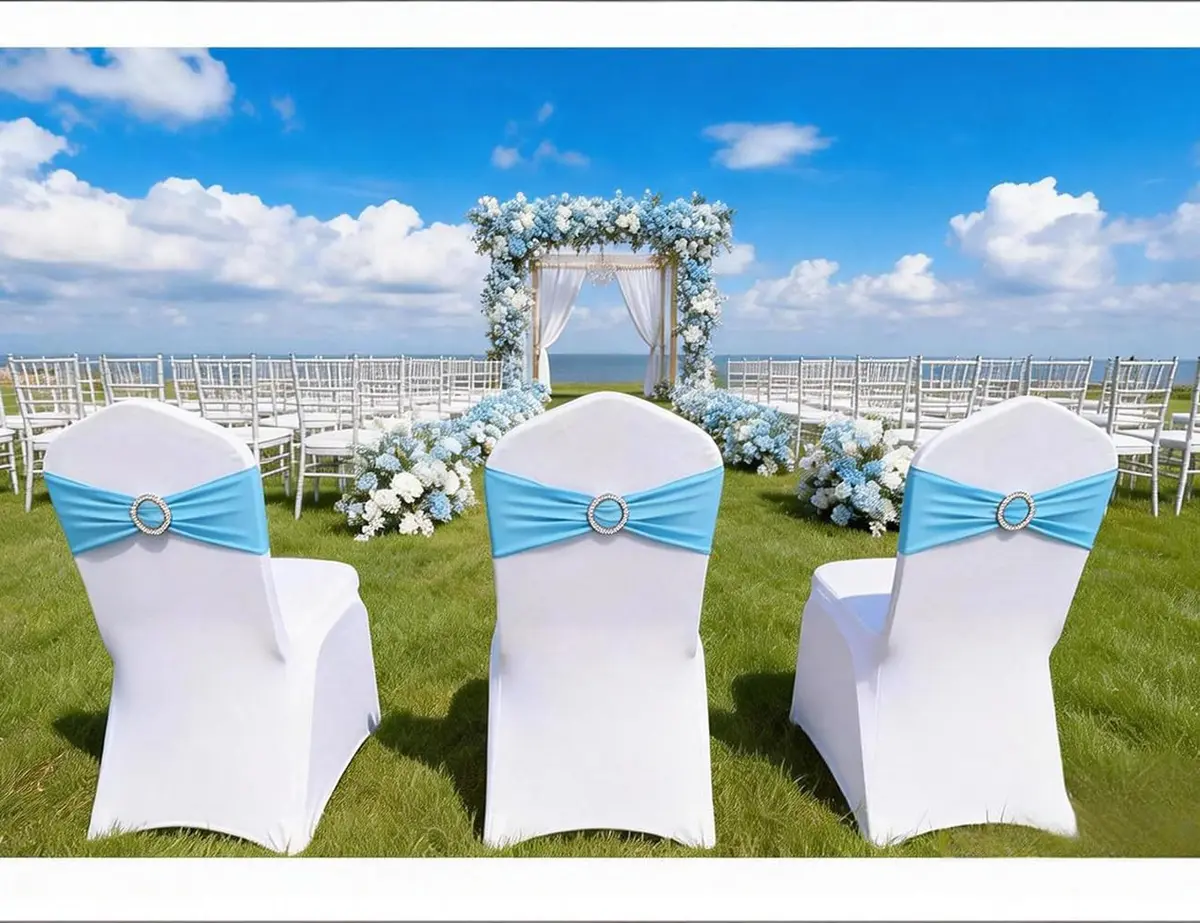 Gankar Baby Blue Chair Sashes 50 Pack | Stretchable Polyester Spandex Bands for Events - view 5