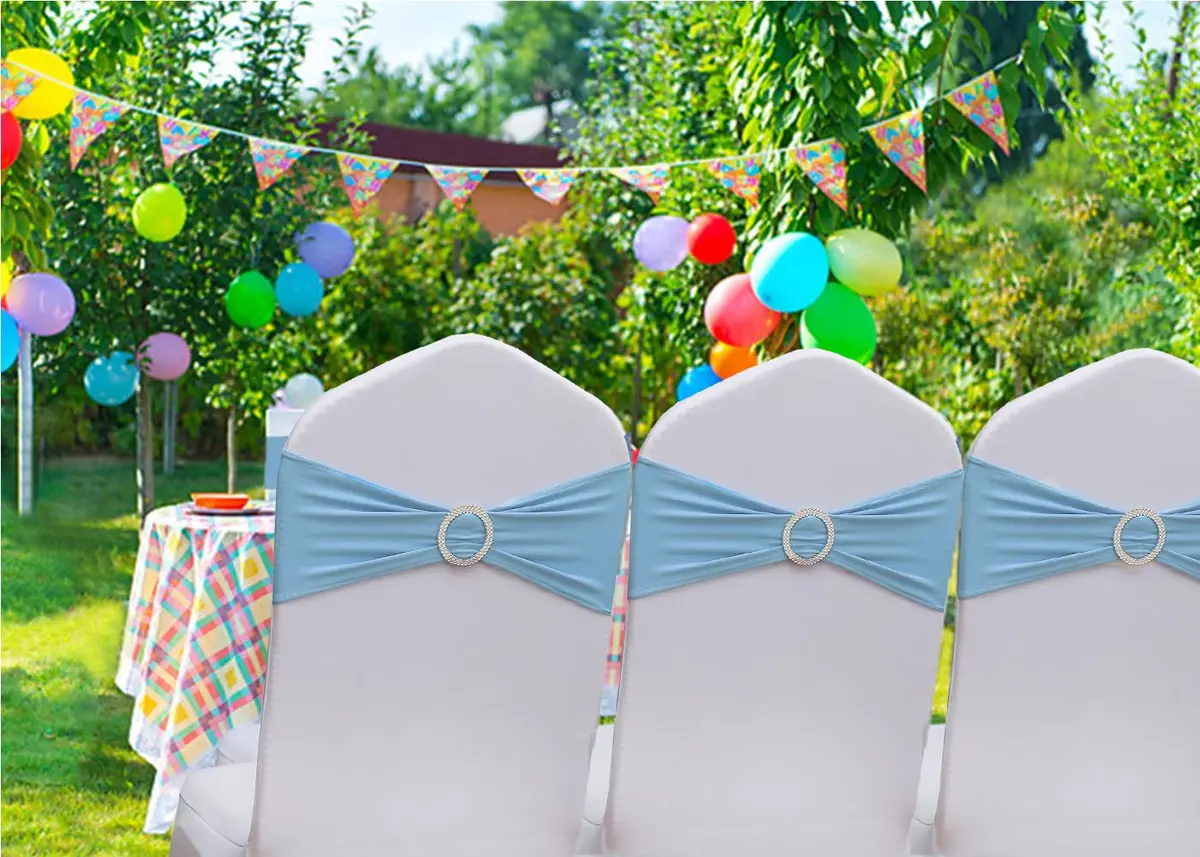 Gankar Baby Blue Chair Sashes 50 Pack | Stretchable Polyester Spandex Bands for Events - view 9