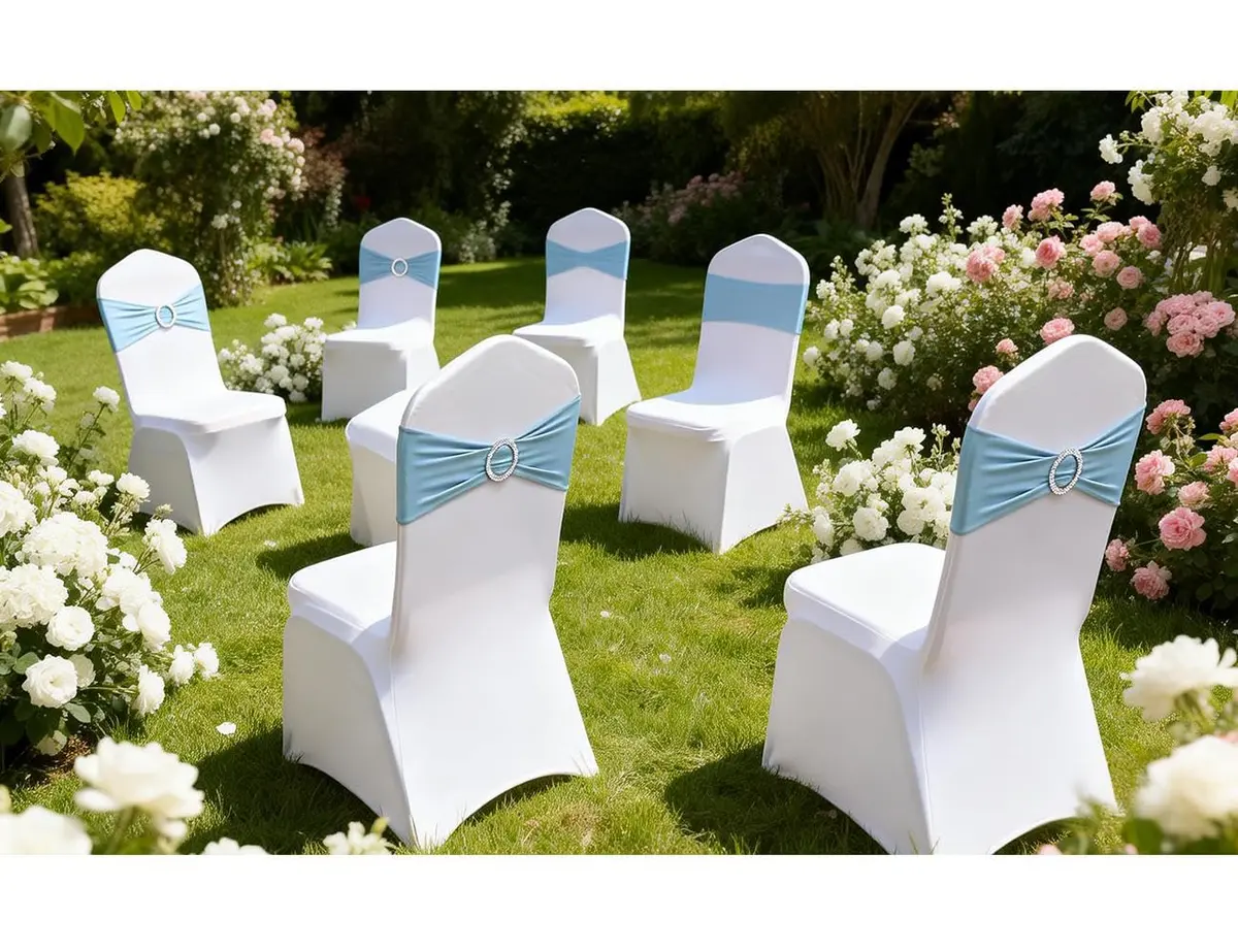 Gankar Baby Blue Chair Sashes 50 Pack | Stretchable Polyester Spandex Bands for Events - view 3