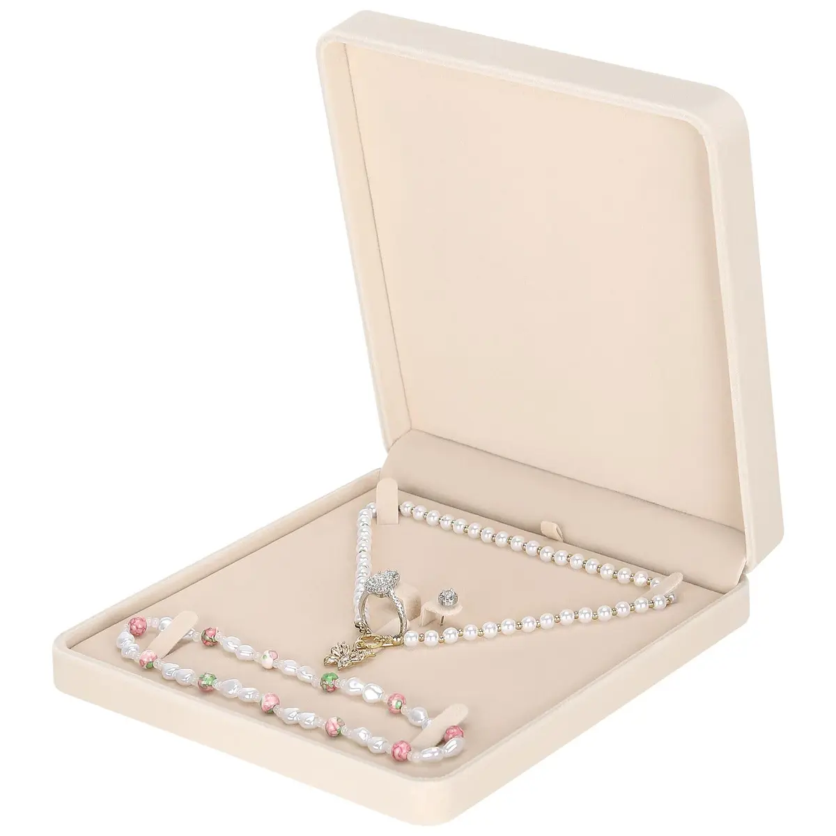LETURE Velvet Jewelry Set Box 19cm x 19cm x 4cm | Organizes Necklaces, Rings, Earrings - main product image