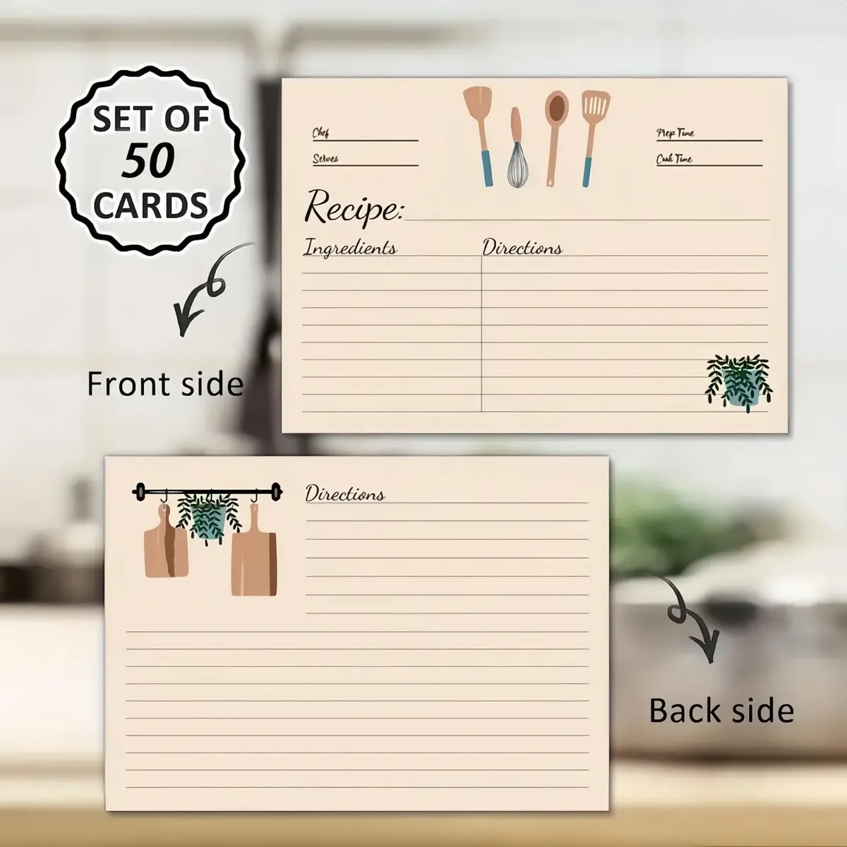 YOJO Recipe Cards,50 Count 4x6 | Minimalist Cardstock for Kitchen & Gifts - view 2