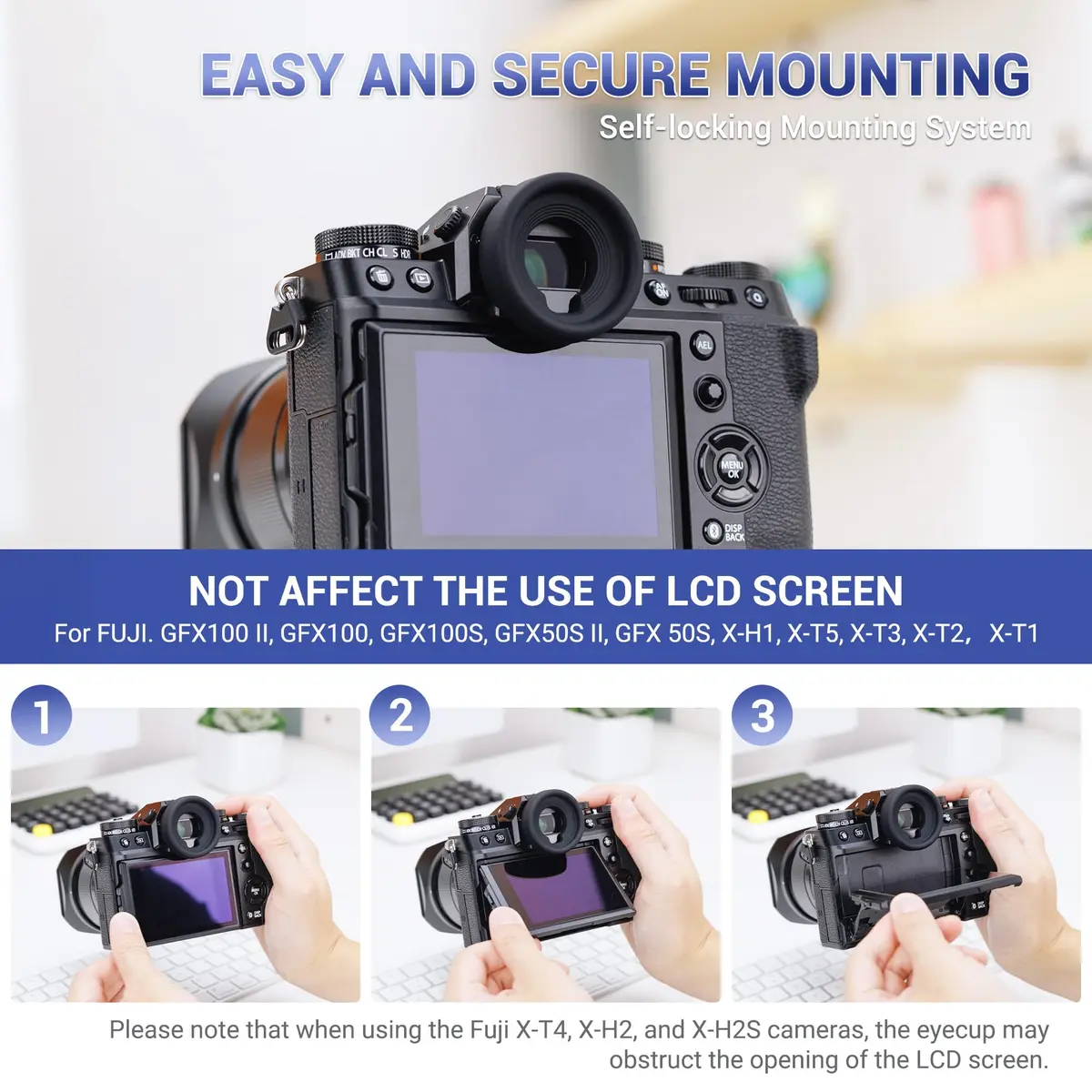 JJC Camera Viewfinder Eyepiece Eye Cup for Fuji GFX100 II & X-H2S | Soft Silicone, Replaces EC-GFX, Blocks Light, Impact-Resistant (70-120 chars) - view 3
