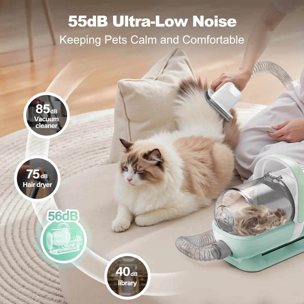 Afloia Pet Grooming Kit - 6-in-1 Dog & Cat Grooming Vacuum & Clippers, Green | All-in-One Home Pet Care - view 4