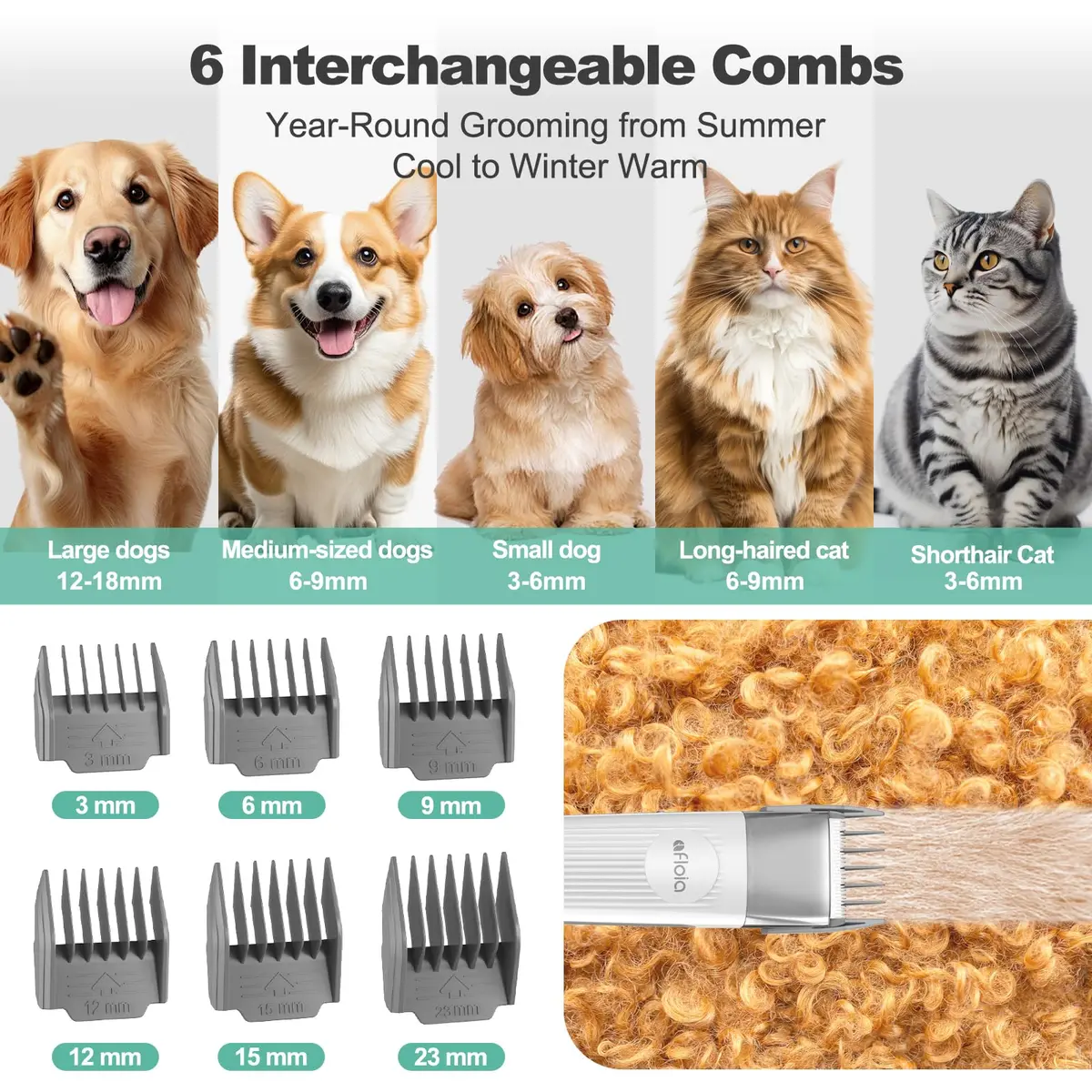 Afloia Pet Grooming Kit - 6-in-1 Dog & Cat Grooming Vacuum & Clippers, Green | All-in-One Home Pet Care - view 8