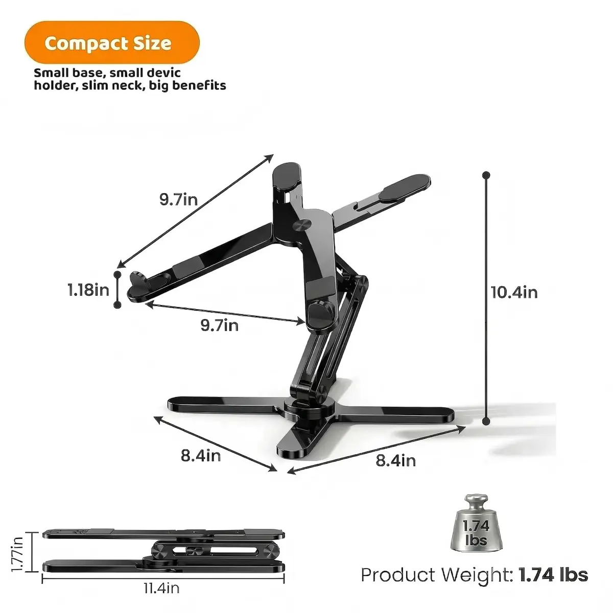 Moallia N86 360 Rotating Laptop Stand for Desk with Locking Knobs, Black 2.27 kg (5 lb) | Ergonomic Aluminum Riser for Collaborative Work - view 5