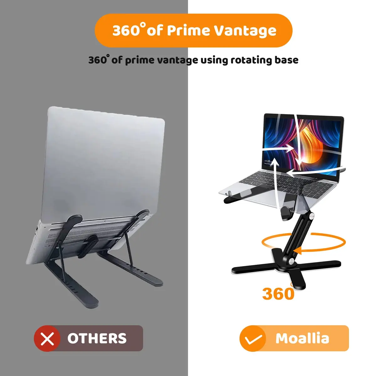Moallia N86 360 Rotating Laptop Stand for Desk with Locking Knobs, Black 2.27 kg (5 lb) | Ergonomic Aluminum Riser for Collaborative Work - view 3