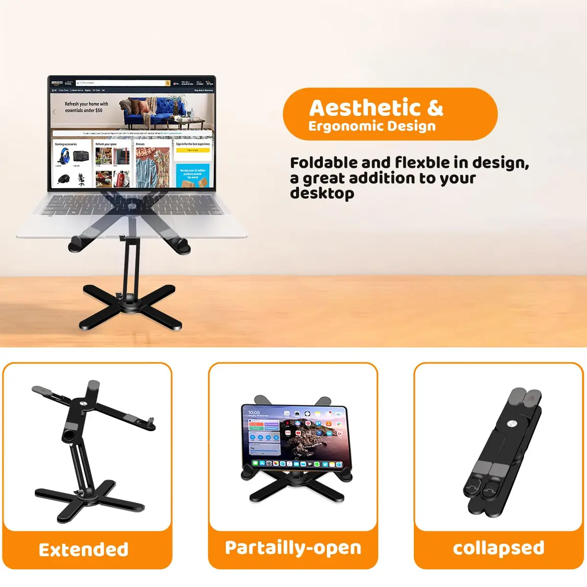 Moallia N86 360 Rotating Laptop Stand for Desk with Locking Knobs, Black 2.27 kg (5 lb) | Ergonomic Aluminum Riser for Collaborative Work - view 4