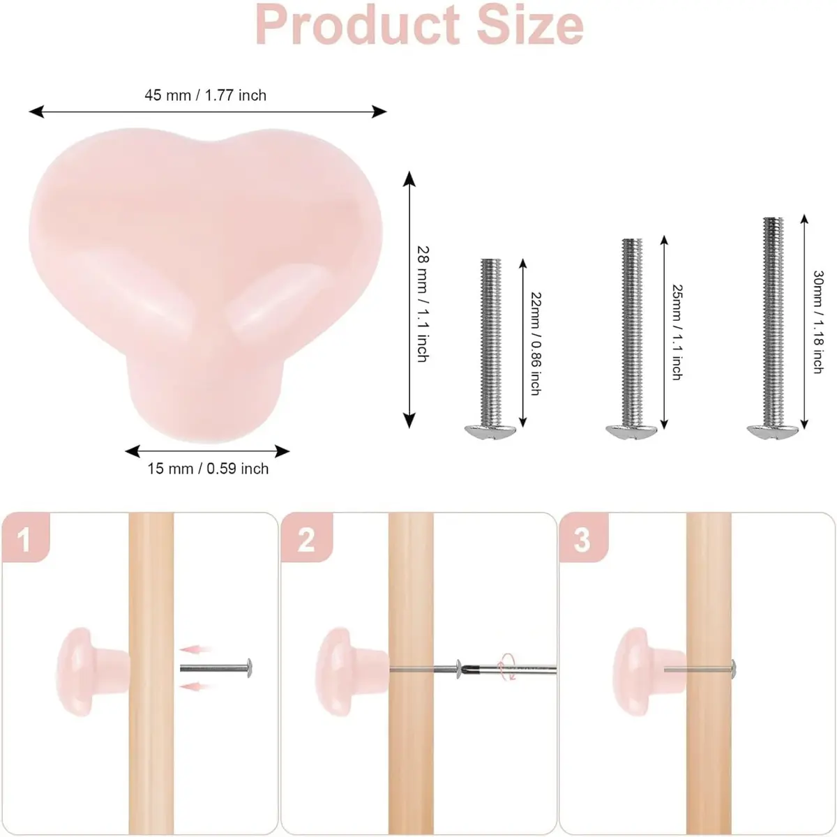 OctinPris Pink Heart Drawer Knobs 45mm (1.77 inch) | Set of 4 Ceramic Cabinet Pulls for Dressers & Furniture - view 2
