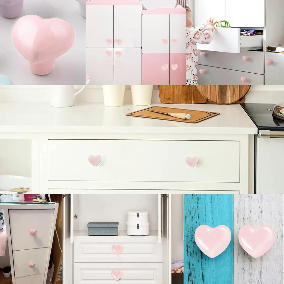 OctinPris Pink Heart Drawer Knobs 45mm (1.77 inch) | Set of 4 Ceramic Cabinet Pulls for Dressers & Furniture - view 3
