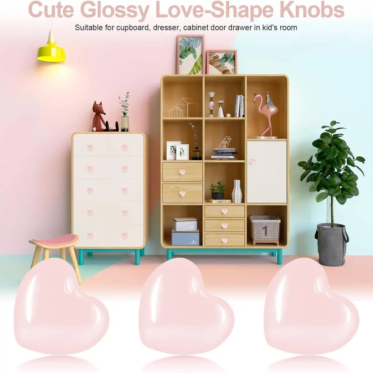 OctinPris Pink Heart Drawer Knobs 45mm (1.77 inch) | Set of 4 Ceramic Cabinet Pulls for Dressers & Furniture - view 4