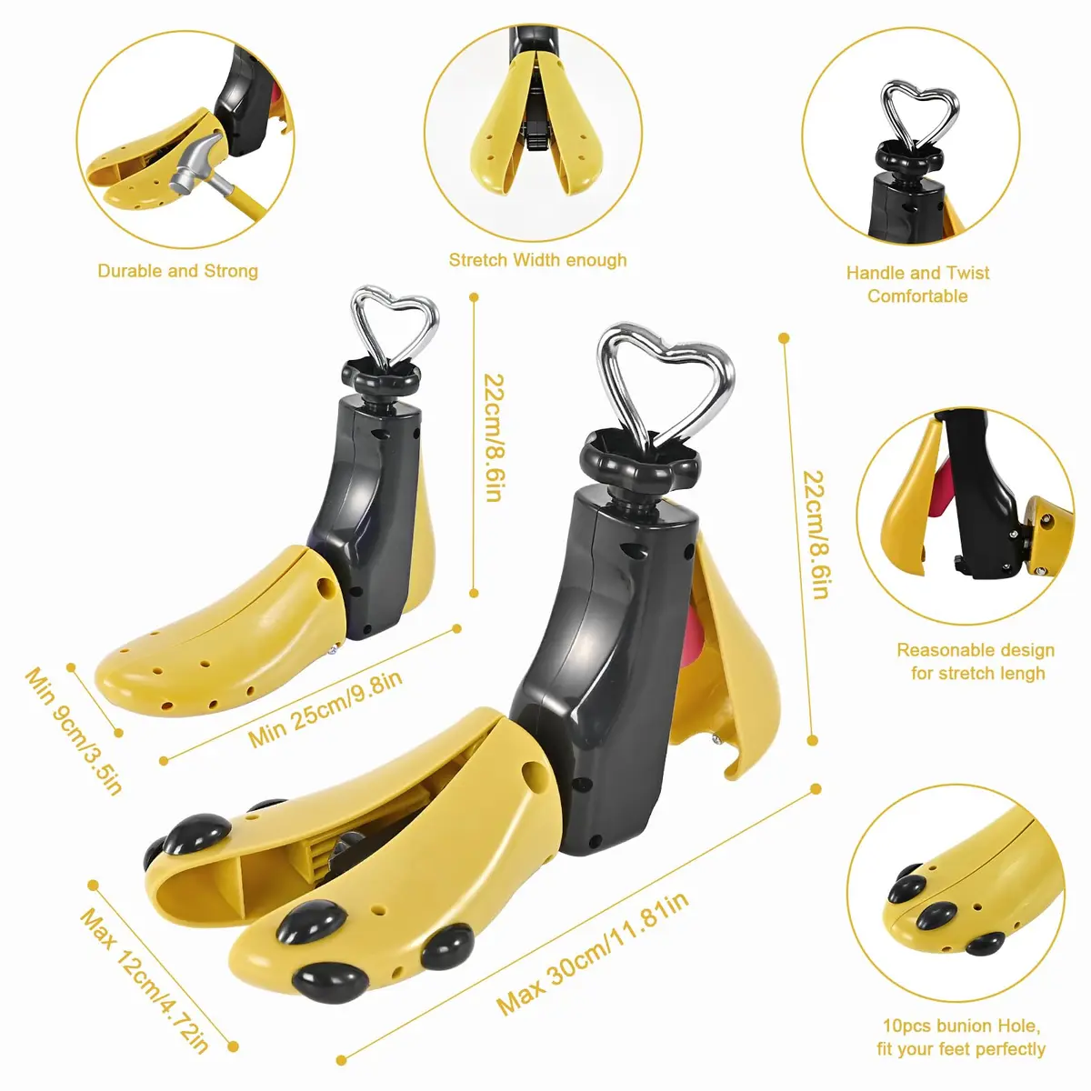 eachway Shoe Stretcher Women Men Adjustable Width Length for Wide Feet (L Men's 10-14) Yellow | Custom Fit Relief - view 2