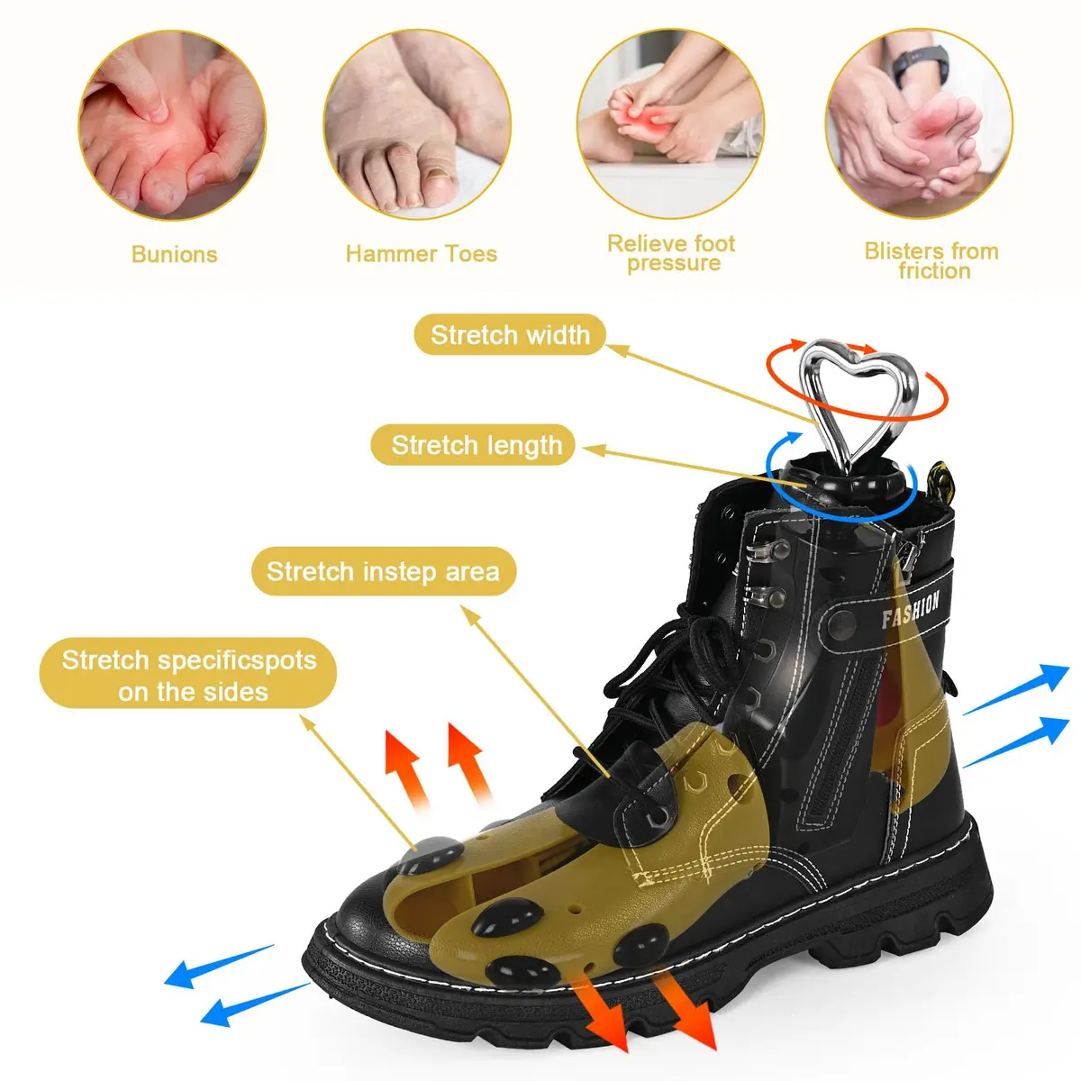 eachway Shoe Stretcher Women Men Adjustable Width Length for Wide Feet (L Men's 10-14) Yellow | Custom Fit Relief - view 4