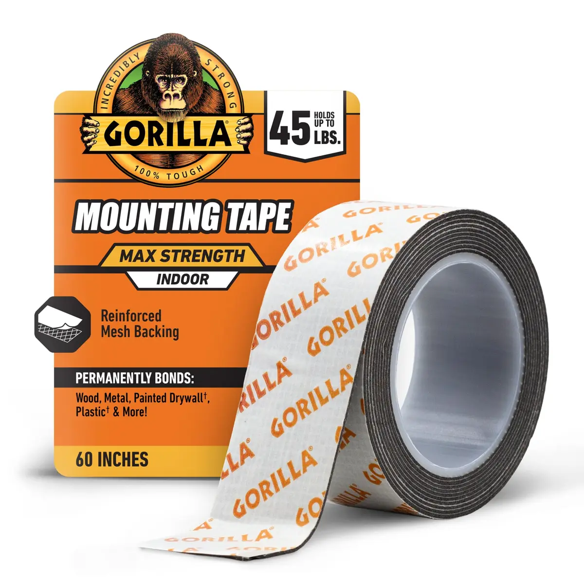 GORILLA Max Strength Heavy Duty Mounting Tape 1 in x 60 in (2.54 cm x 152.4 cm) | Holds Up to 45 lbs - main product image
