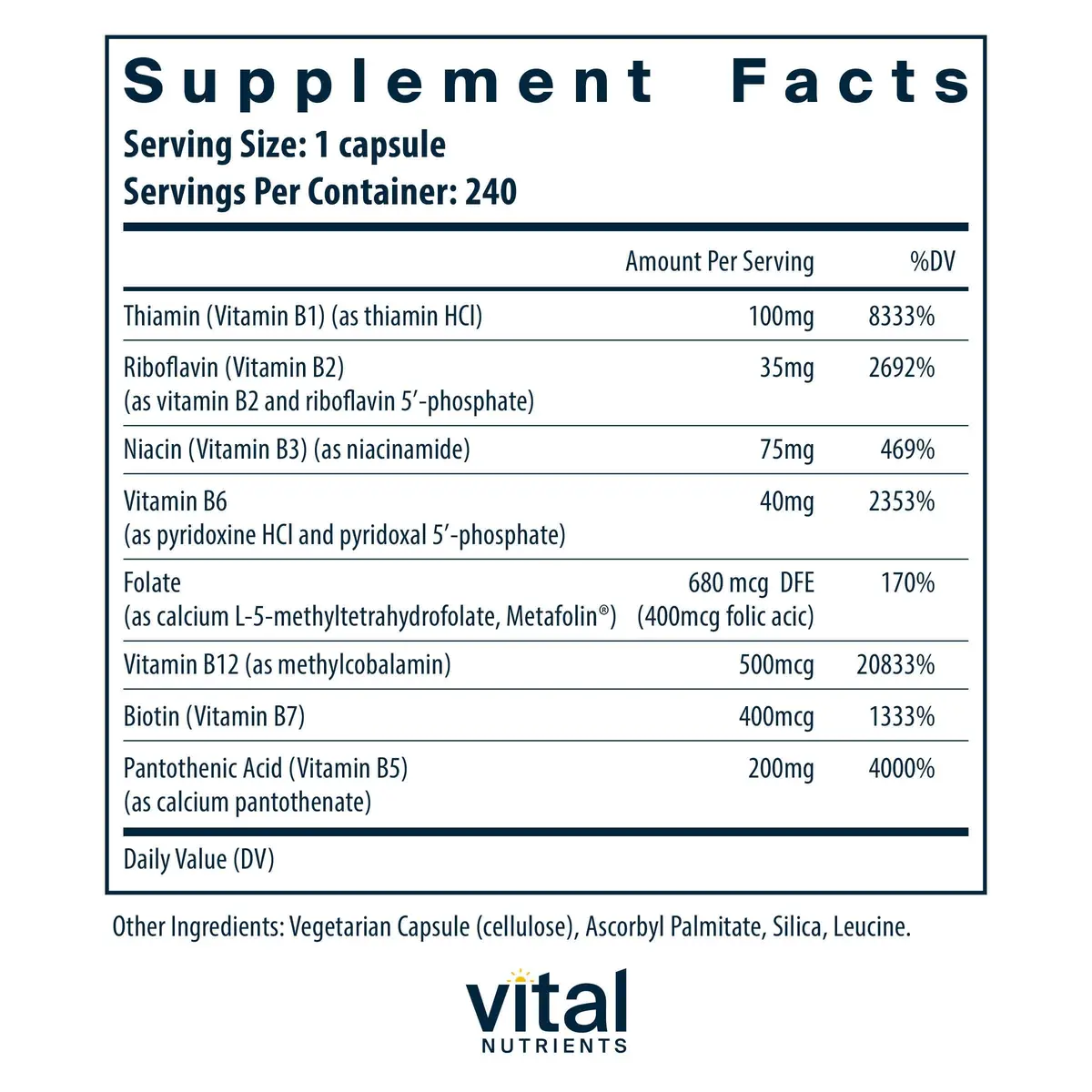 Vital Nutrients Vitamin B-Complex 240 Capsules | Supports Energy & Brain Function - view 2