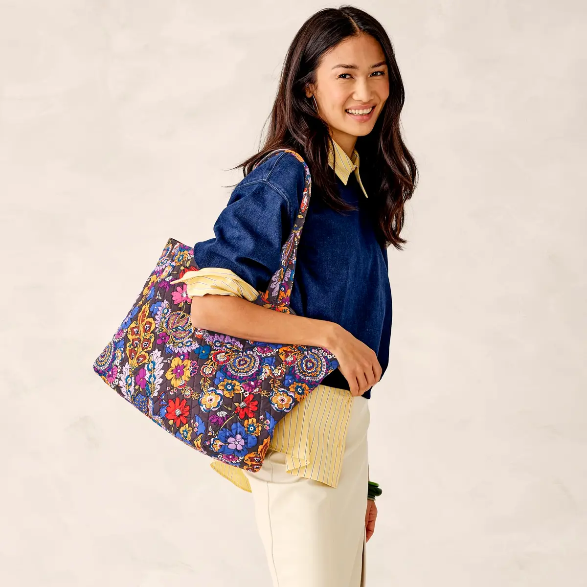 Vera Bradley Premium Cotton Hathaway Tote | Colorful Floral Design, One Size - view 8