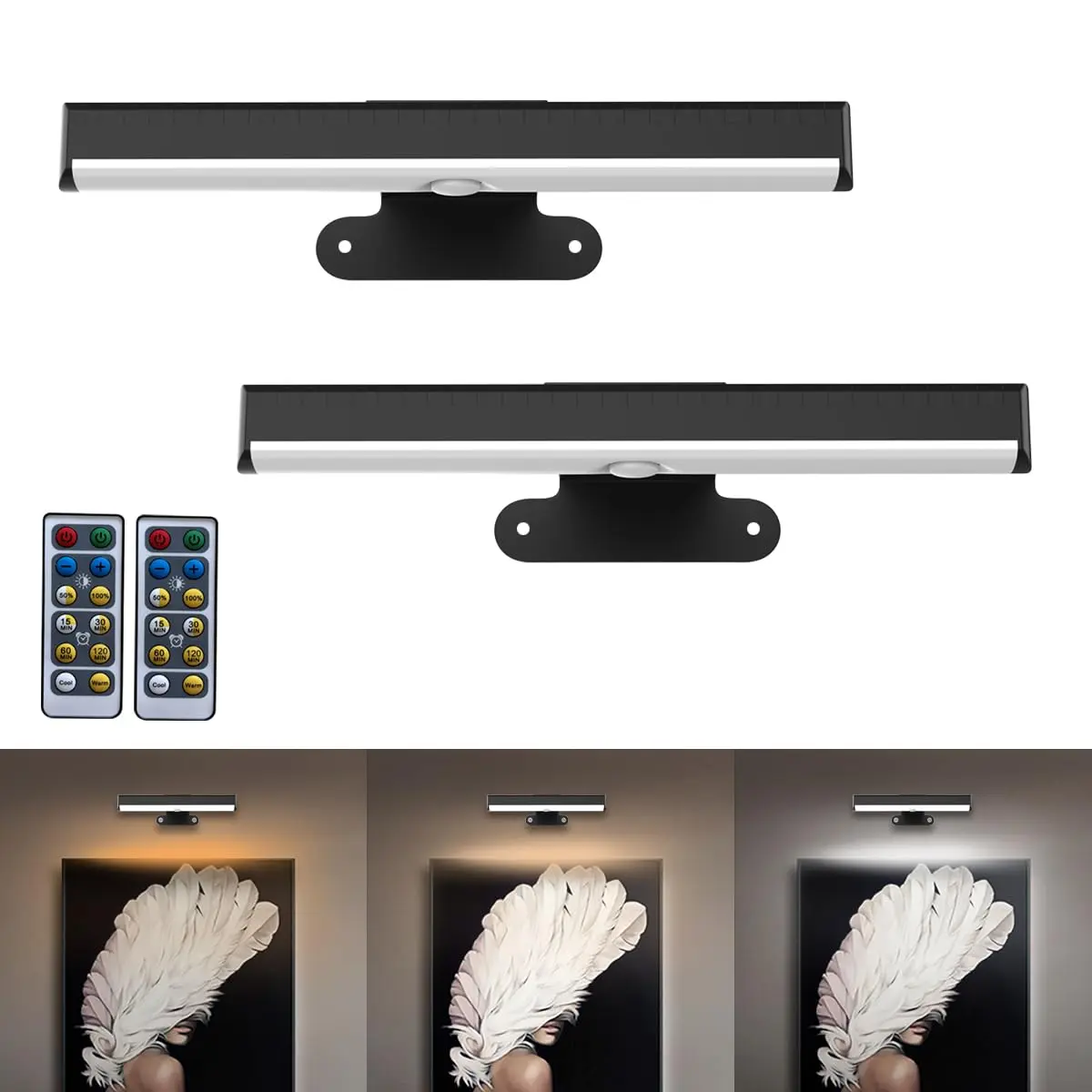 EUIOKUN 2PACK Picture Lights LED Battery Operated Wall Light | Wireless, Dimmable, Remote Control - main product image