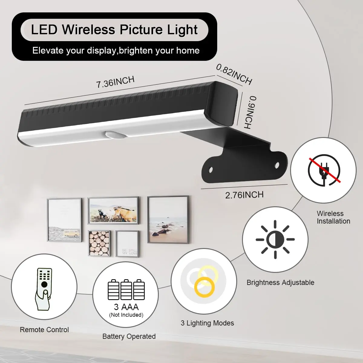 EUIOKUN 2PACK Picture Lights LED Battery Operated Wall Light | Wireless, Dimmable, Remote Control - view 4