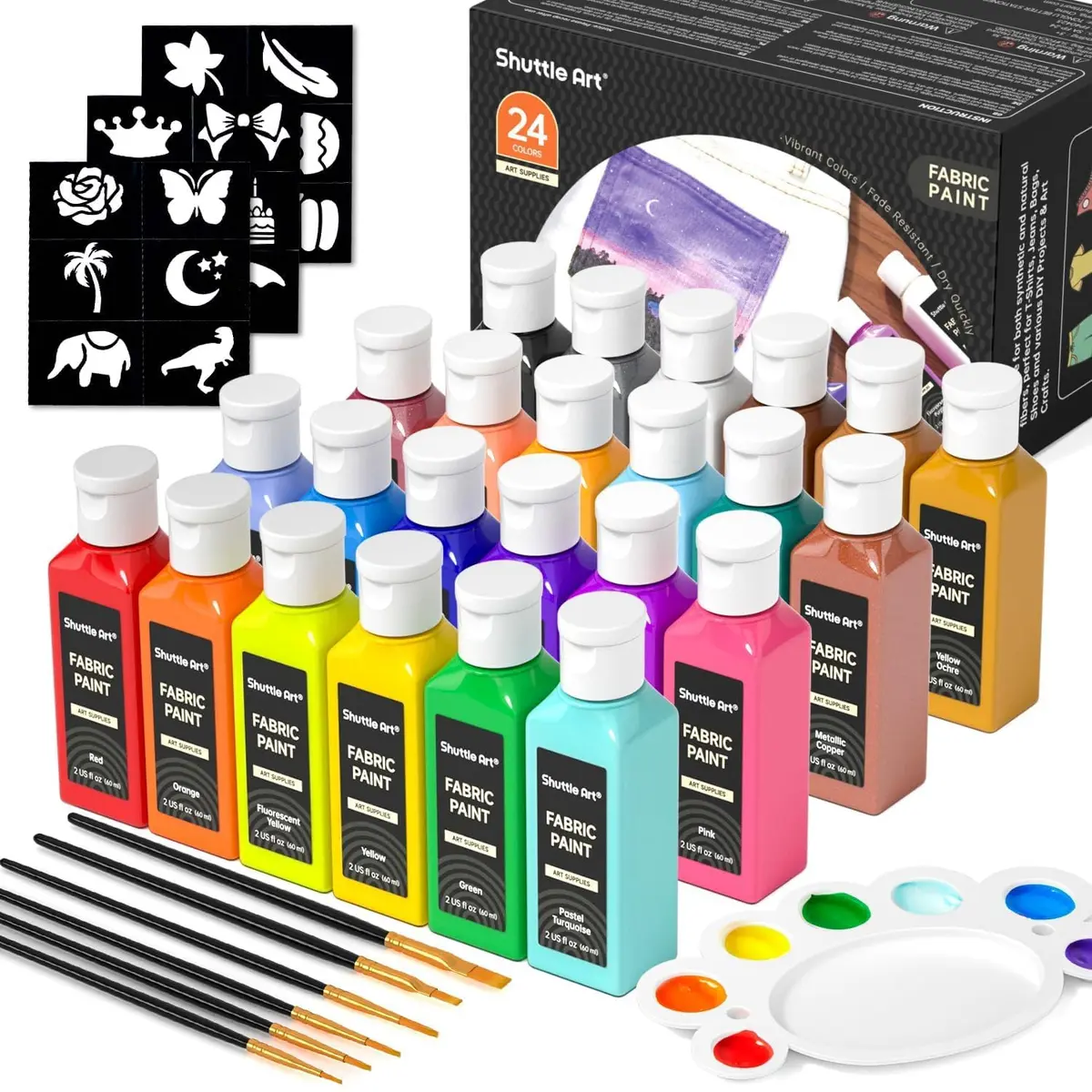 Shuttle Art Fabric Paint 24 Colors | Permanent & Washable Textile Paint for DIY Crafts - main product image