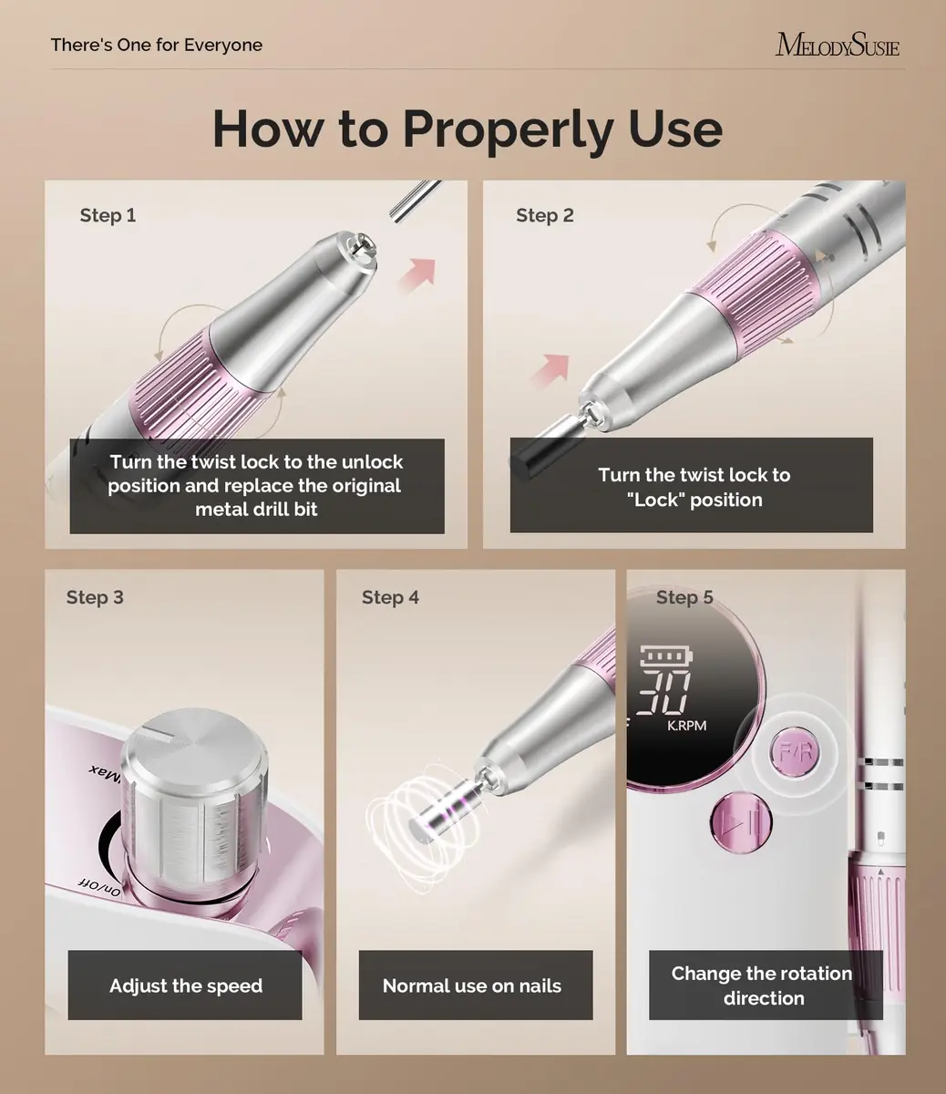 MelodySusie SC320F Rechargeable Nail Drill 30,000 RPM Rose | Beginner-Friendly Cordless Efile with HD LED Display - view 4