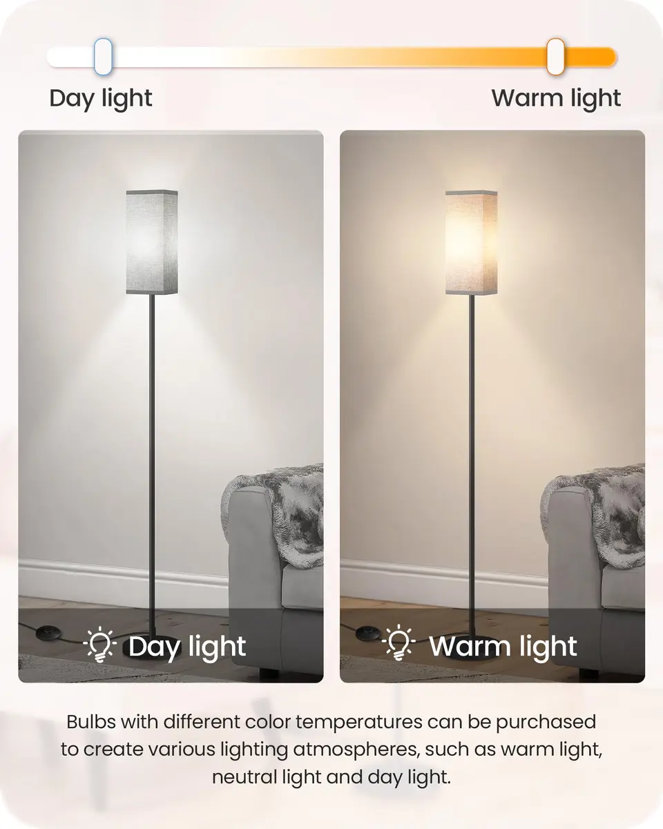 GOEBLESON Floor Lamp, Modern Standing Lamp with Foot Switch, 64.6" Tall, Black & Gray | Minimalist Freestanding Light for Living Room & Bedroom - view 5