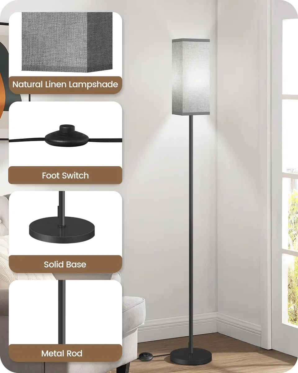 GOEBLESON Floor Lamp, Modern Standing Lamp with Foot Switch, 64.6" Tall, Black & Gray | Minimalist Freestanding Light for Living Room & Bedroom - view 7