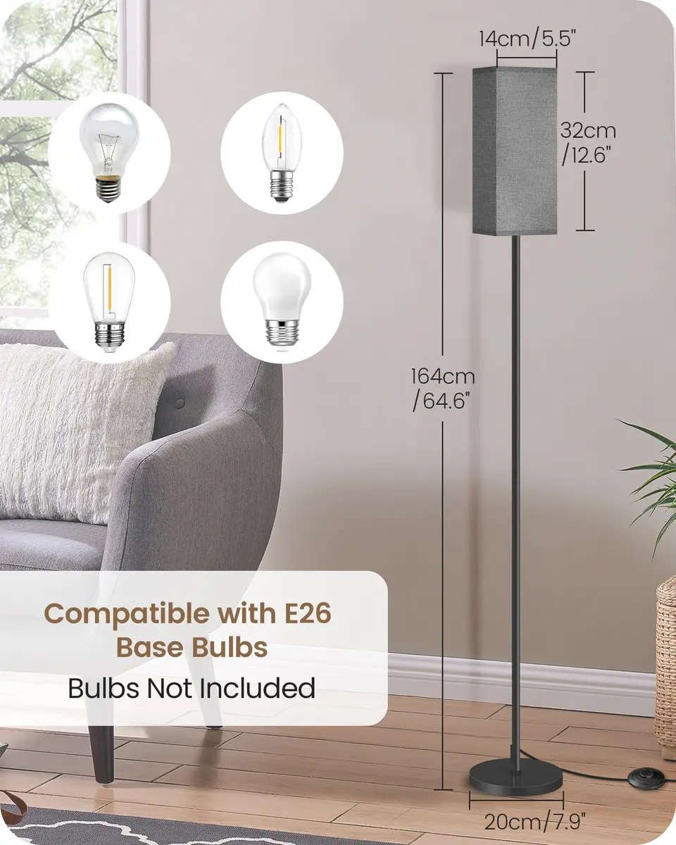 GOEBLESON Floor Lamp, Modern Standing Lamp with Foot Switch, 64.6" Tall, Black & Gray | Minimalist Freestanding Light for Living Room & Bedroom - view 3