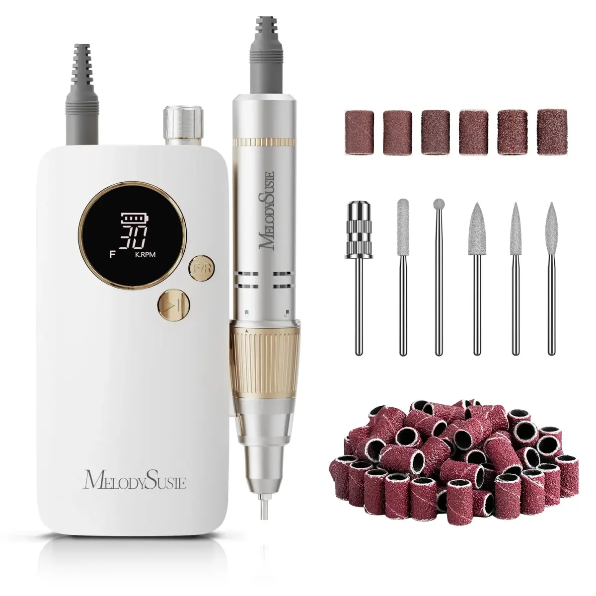 MelodySusie SC320F Rechargeable Nail Drill 30,000 RPM, 95g (Aluminum) | Beginner-Friendly Electric Nail File with HD LED Display - main product image