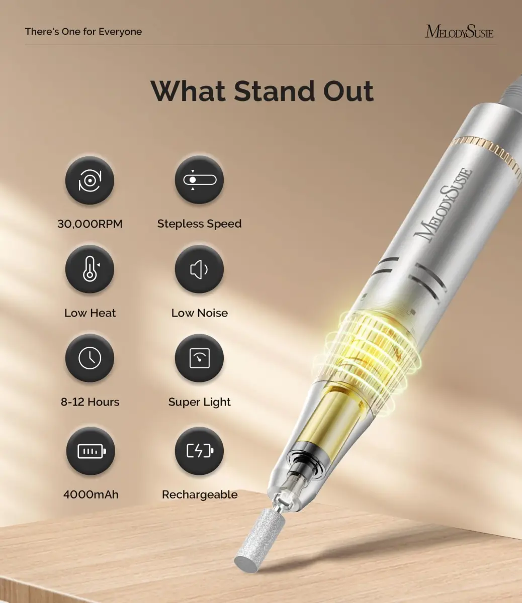 MelodySusie SC320F Rechargeable Nail Drill 30,000 RPM, 95g (Aluminum) | Beginner-Friendly Electric Nail File with HD LED Display - view 3