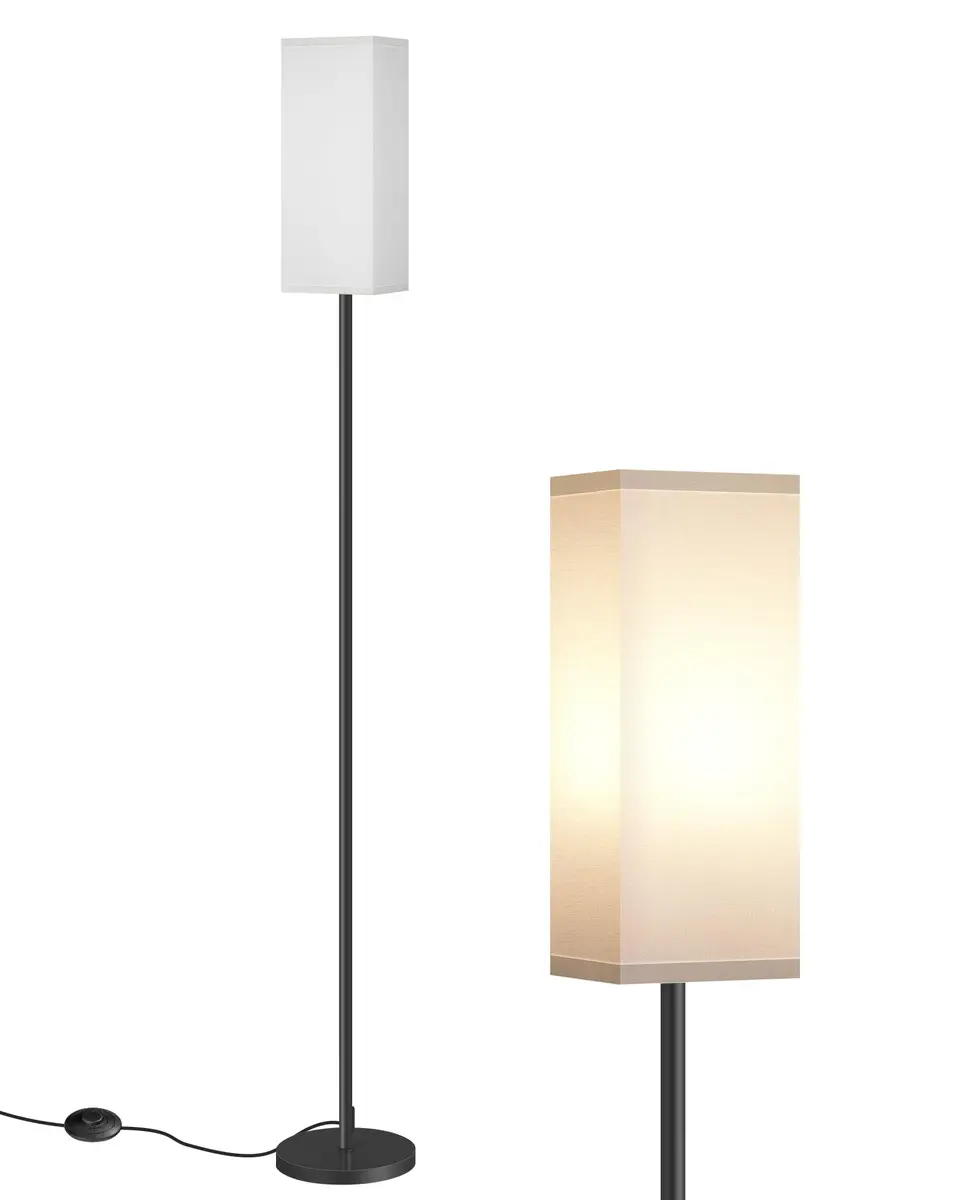 GOEBLESON Floor Lamp, Modern Standing Lamp Shade, Minimalist Freestanding Lamp, 7.9"L x 7.9"W x 64.6"H, Black & White - main product image