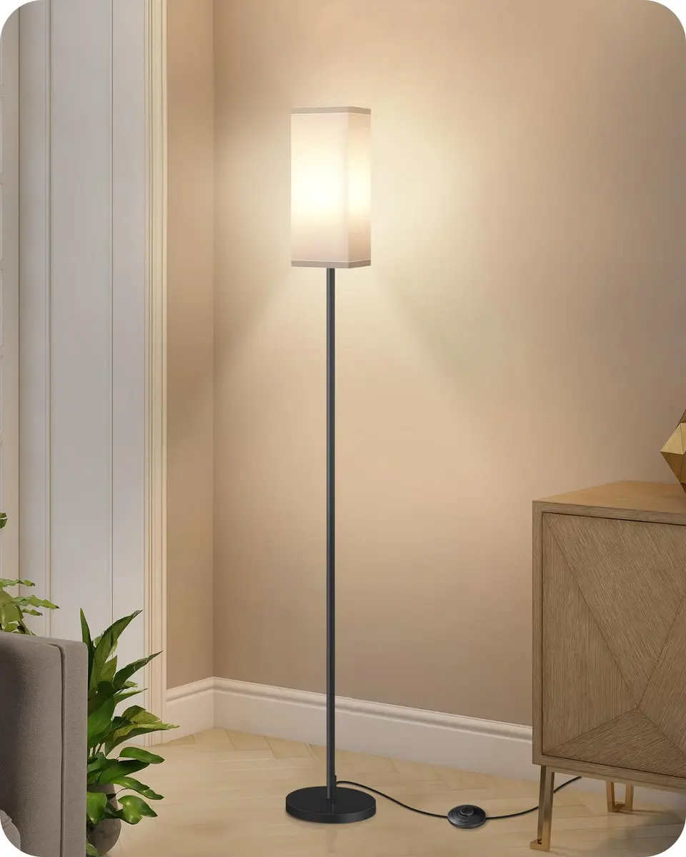 GOEBLESON Floor Lamp, Modern Standing Lamp Shade, Minimalist Freestanding Lamp, 7.9"L x 7.9"W x 64.6"H, Black & White - view 5