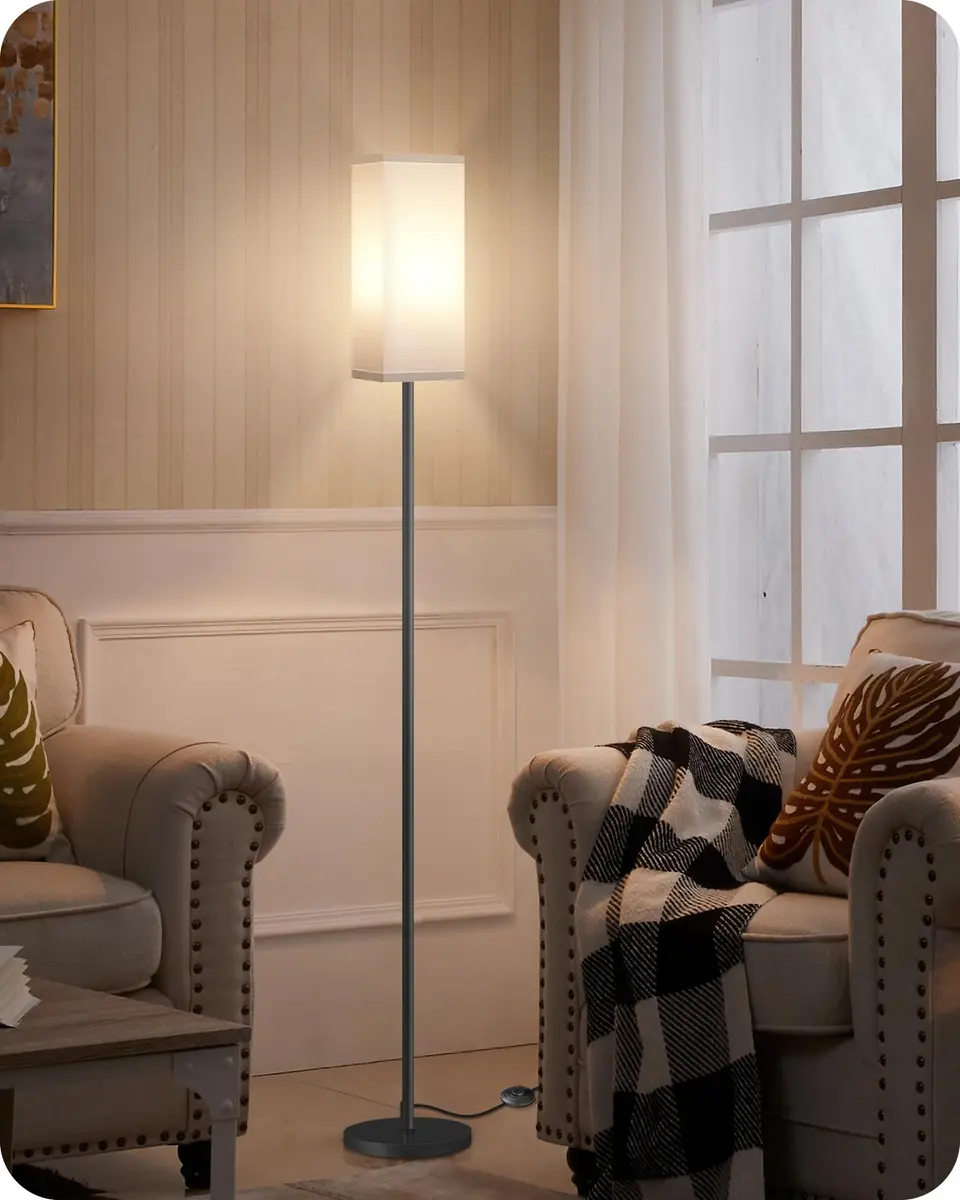 GOEBLESON Floor Lamp, Modern Standing Lamp Shade, Minimalist Freestanding Lamp, 7.9"L x 7.9"W x 64.6"H, Black & White - view 6