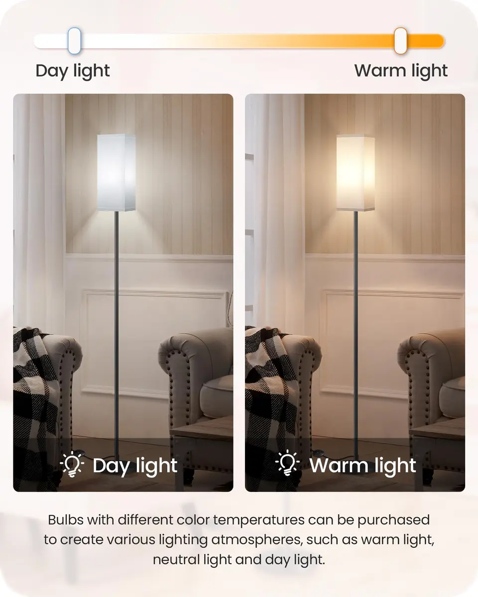 GOEBLESON Floor Lamp, Modern Standing Lamp Shade, Minimalist Freestanding Lamp, 7.9"L x 7.9"W x 64.6"H, Black & White - view 7