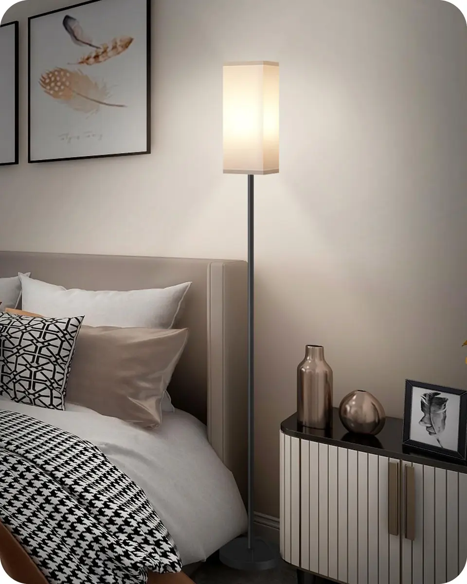 GOEBLESON Floor Lamp, Modern Standing Lamp Shade, Minimalist Freestanding Lamp, 7.9"L x 7.9"W x 64.6"H, Black & White - view 8
