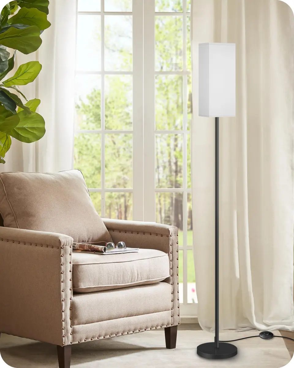 GOEBLESON Floor Lamp, Modern Standing Lamp Shade, Minimalist Freestanding Lamp, 7.9"L x 7.9"W x 64.6"H, Black & White - view 9